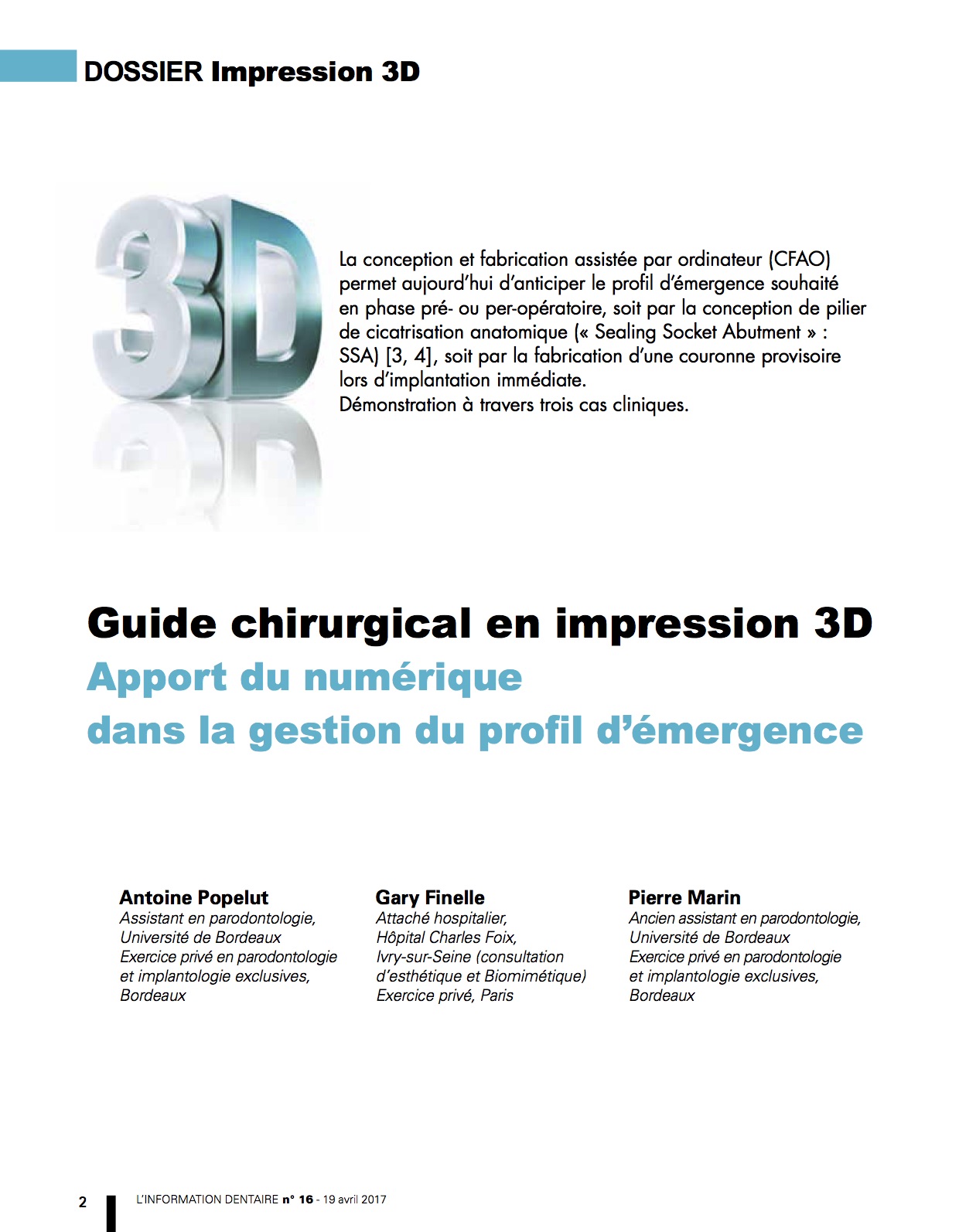 Article Guide chirurgical et impression 3D Bordeaux